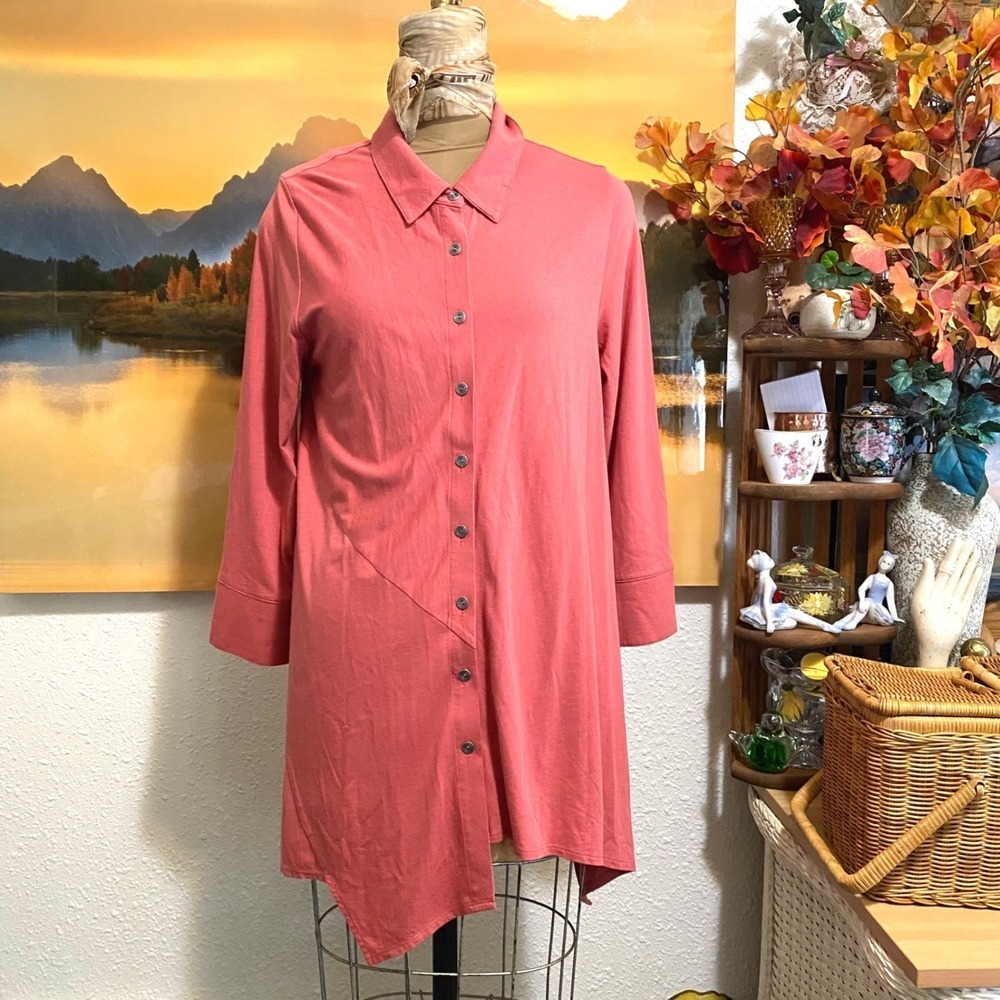 Soft Surroundings Tunic Lagenlook Boho Women Asymmetrical Sharkbite M terracotta